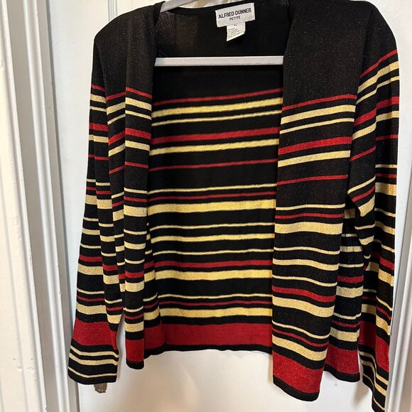 Alfred Dunner Vintage Women's Black, Gold and Red Silk Blend Lightweight Sweater - Picture 3 of 6